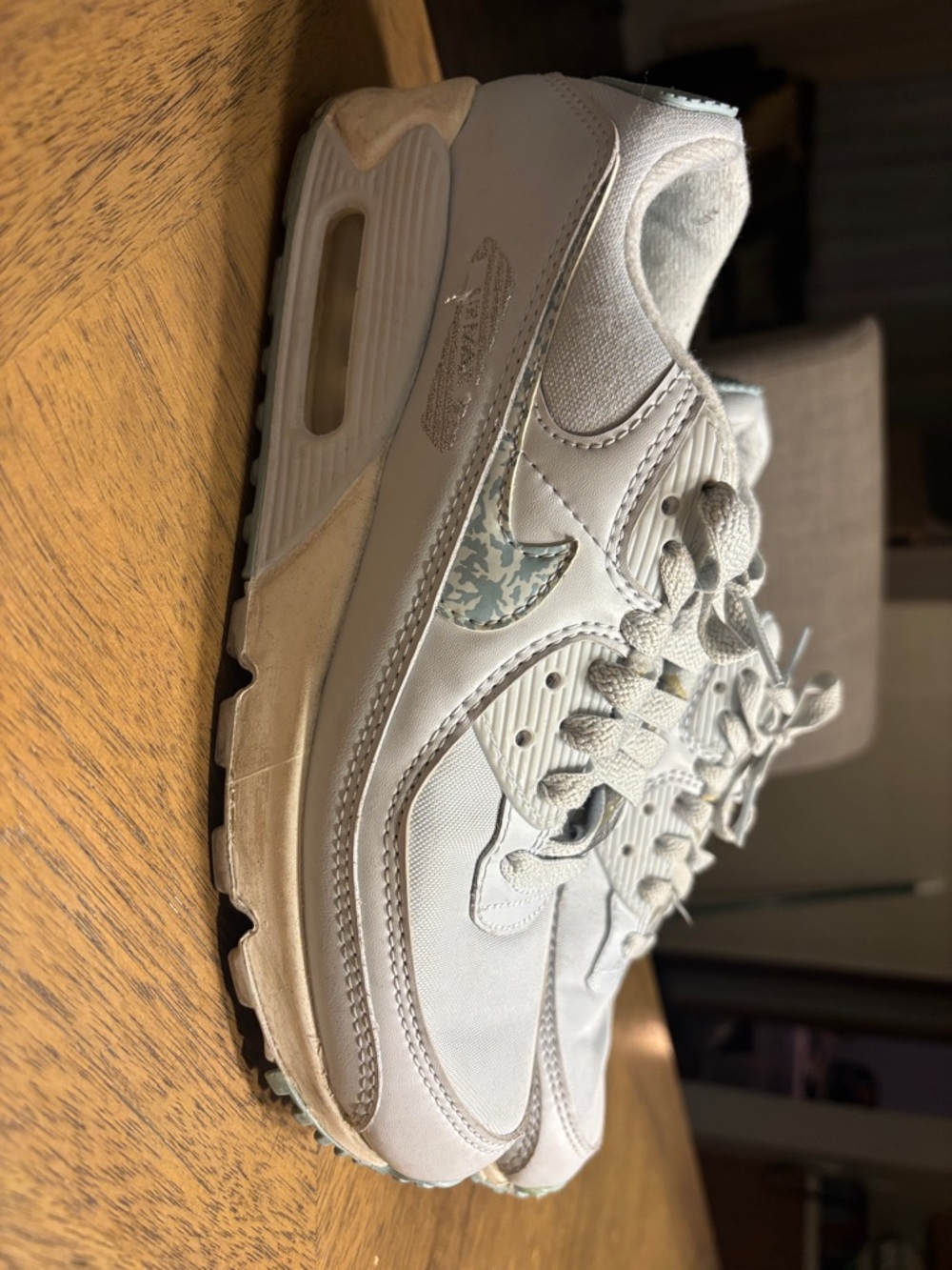 Nike White Sneakers with Light Blue Patterned Swoosh